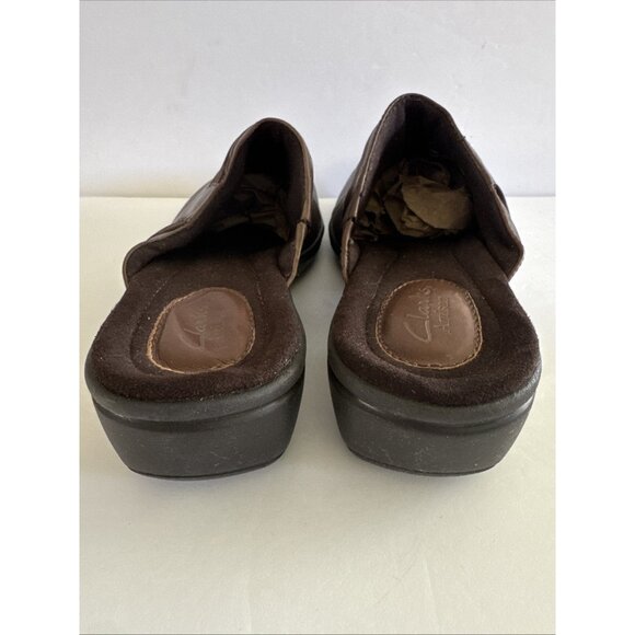Clarks Women’s Brown Leather Mules Clogs 7.5 N Mid Block Heel Casual Work Shoes - Picture 8 of 11